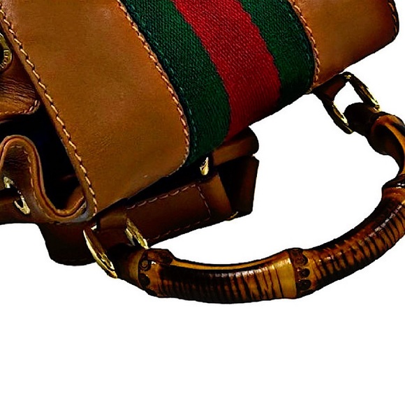 Authentic Vintage Gucci Rare Brown Leather Bamboo Web Mini Backpack - Picture 5 of 12